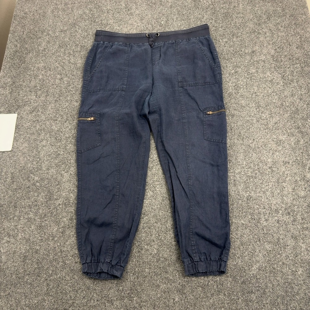 Athleta Cargo Pants Womens 14 Blue Linen Jogger Utility Casual Style Summer